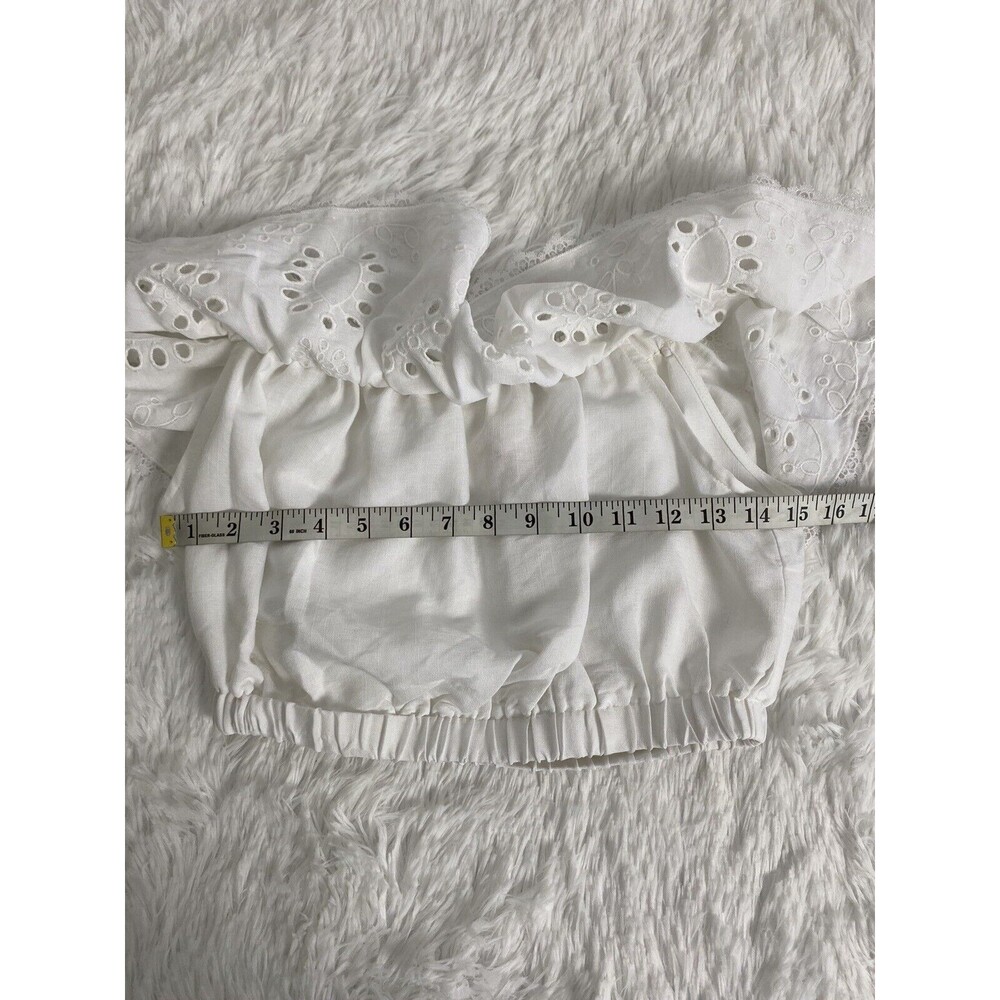 Mi Ami Francesca's White Paula Off The Shoulder Eyelet Ruffle Crop Blouse Size S - Picture 11 of 13